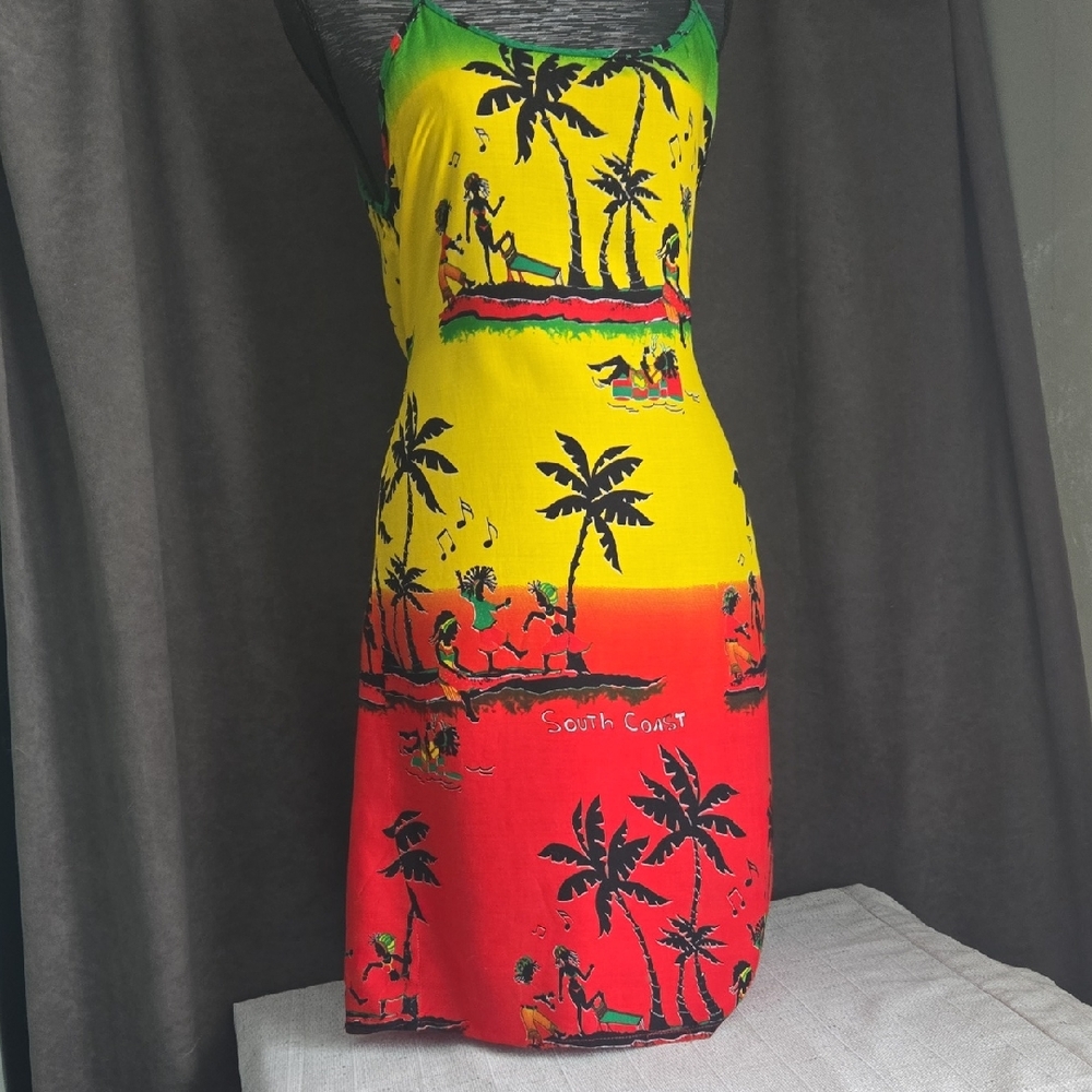 Tropical Print Yellow and Red Dress
